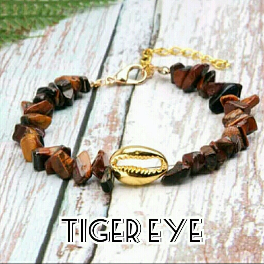 Natural Stone Cowrie Bracelet - Tigers Eye